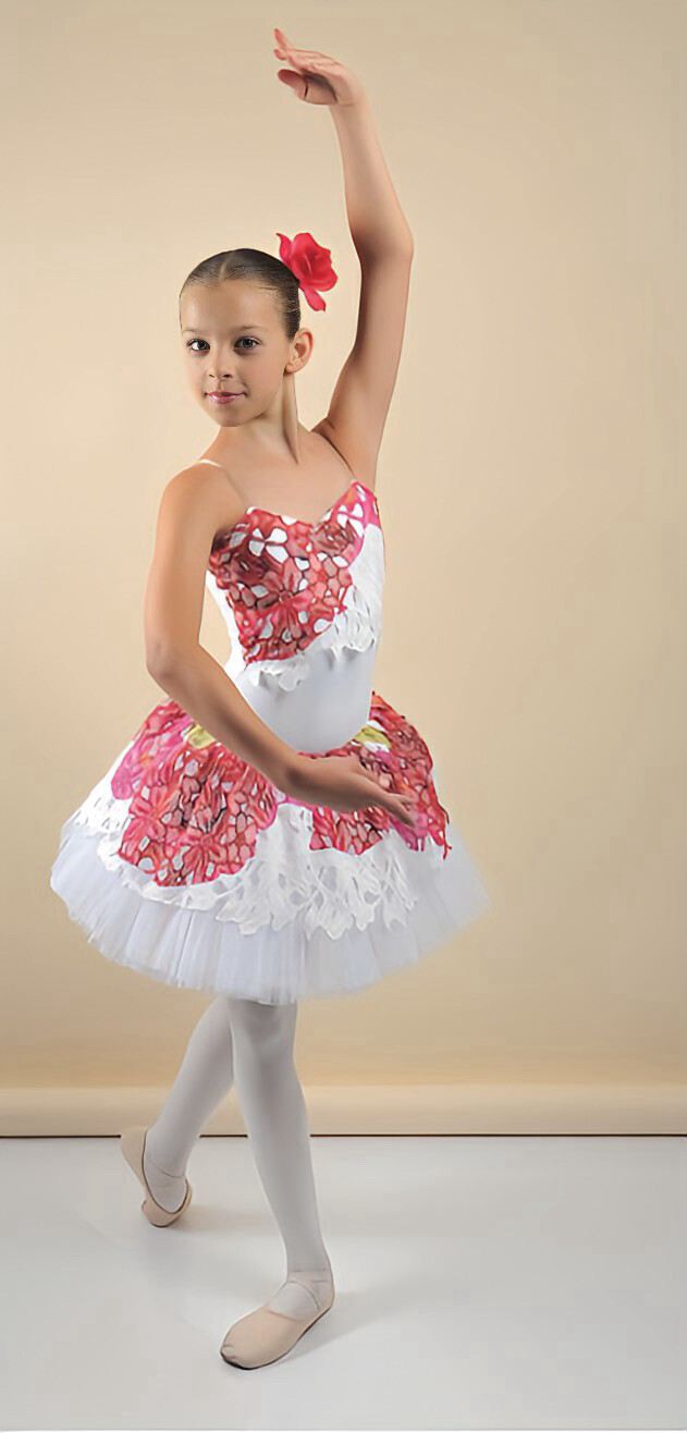 ADULT S- Tutu Gallery - White Romantic Tutu with Floral Overlay - Ballet