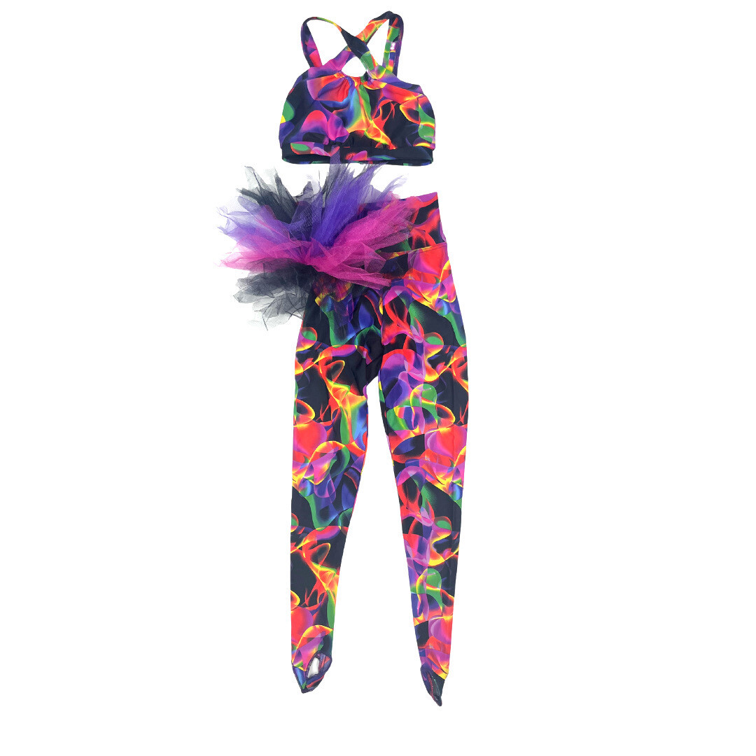 CHILD M - Jazzmatazz - Rainbow Smoke Patterned Crop Top and Leggings with Bustle - Acro / Jazz