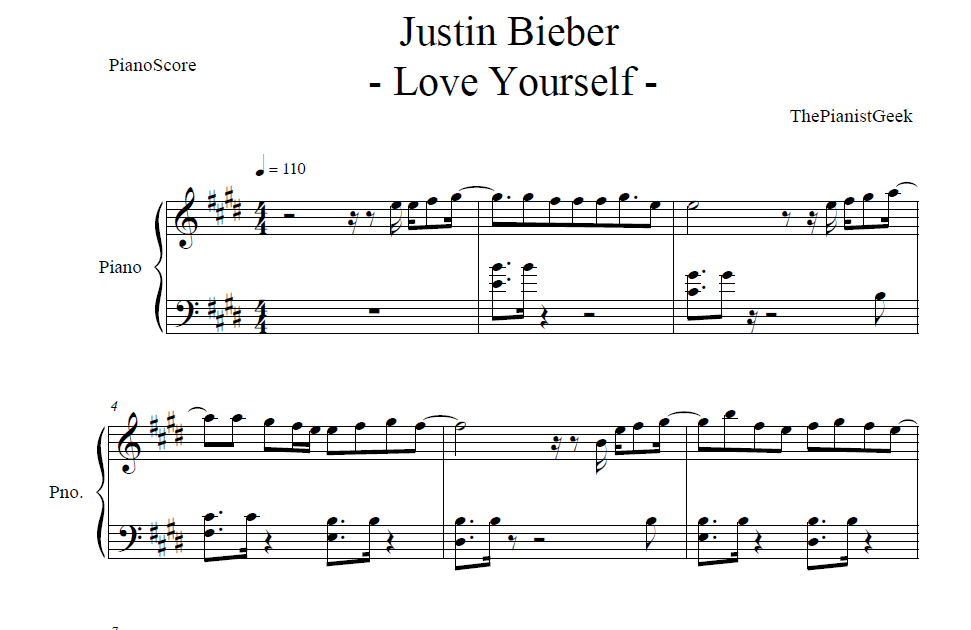 Justin Bieber Love Yourself Piano Sheet