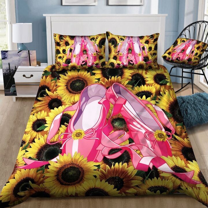 3D Ballet Shoes And Sunflowers Cotton Duvet Cover Bedding Sets