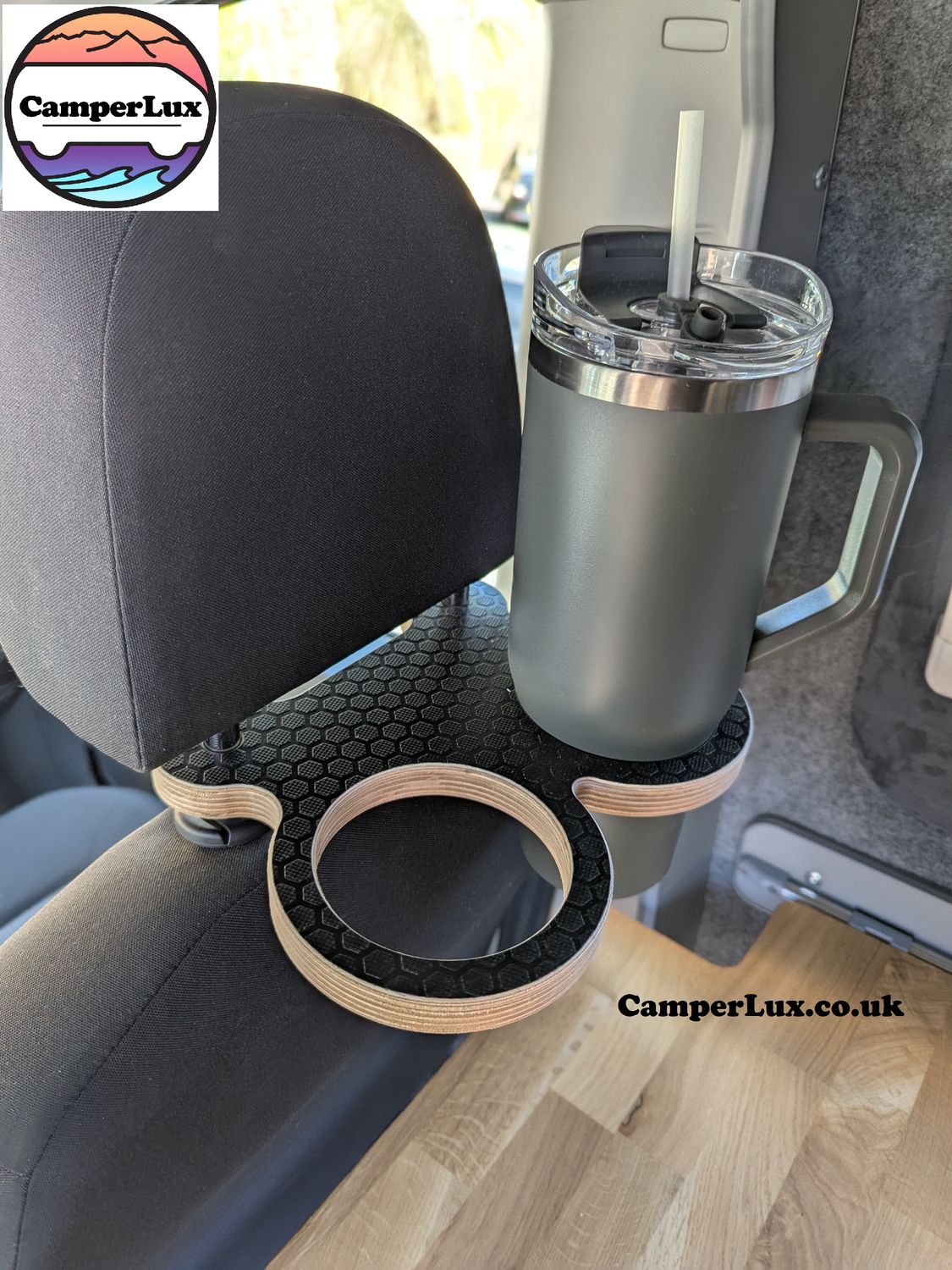 Double Cup Holder for VW Crafter &amp; T5/T6 – 14mm Headrest, 69-90mm Sizes