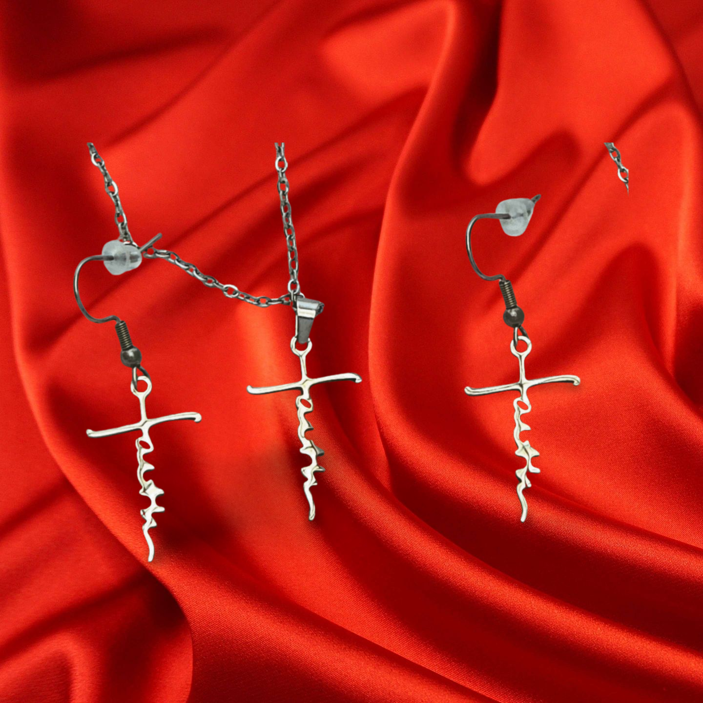 Stainless Steel Christian Necklace &amp; Earing Set, Pendant &amp; Earing Set: Faith