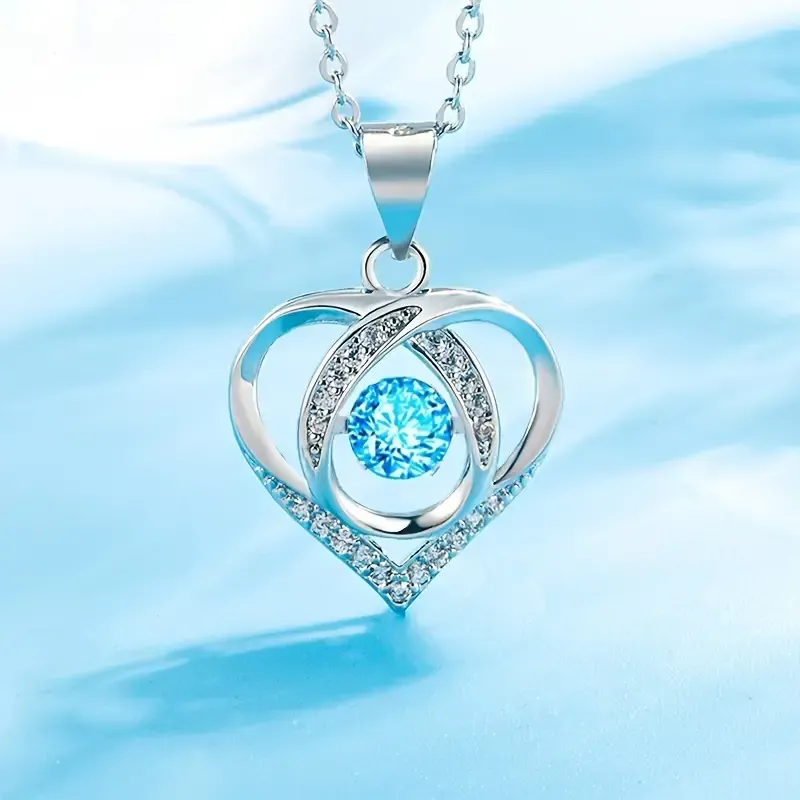 Elegant Rhinestone Heart Pendant Necklace, Colour: Rhinestone Decor Heart Pendant - Blue