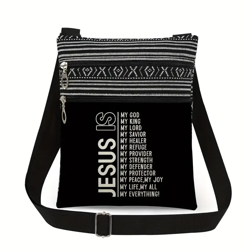 Women&#39;s Crossbody Bag with &#39;Jesus&#39; Slogan, Colour: Black