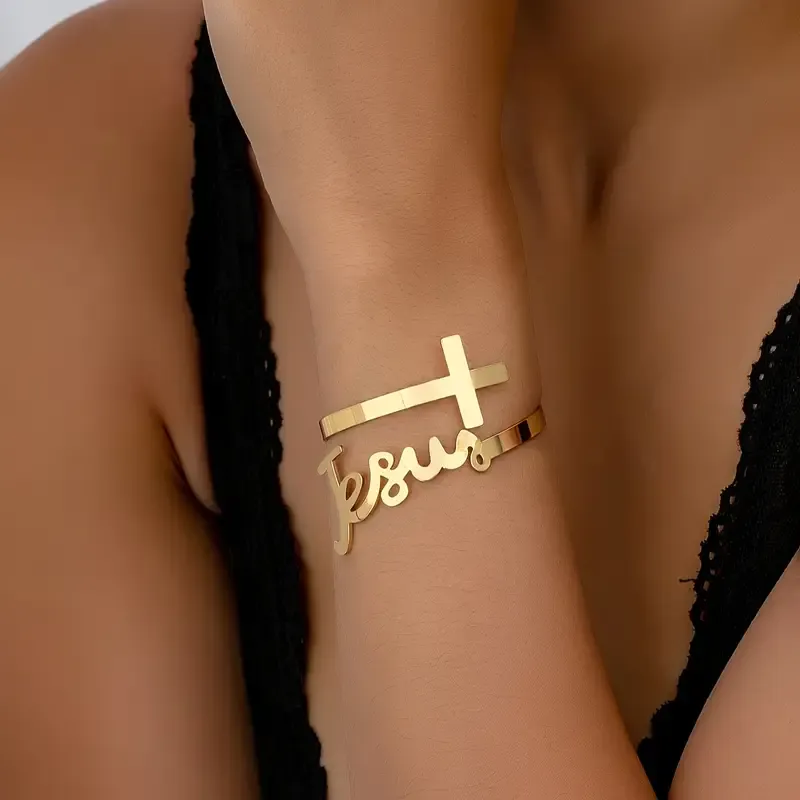 Vintage Boho Style 14K Plated JESUS - Cuff Bracelet