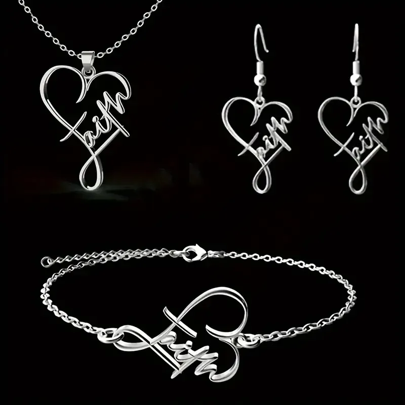 4-Piece Retro Stainless Steel Faith Jewelry Set