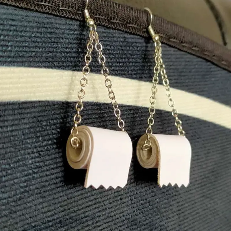 Creative &amp; Cute Dangle Earrings Collection – Fun Acrylic &amp; Metal Earrings for Women with Unique Designs &amp; Multiple Variations, Description: Toilet roll