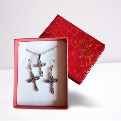 Stainless Steel Christian Necklace &amp; Earing Set