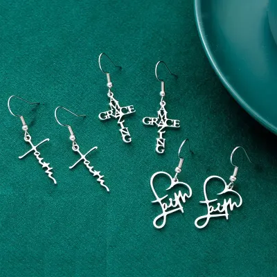 Chic Stainless Steel Cross &amp; Heart Dangle Earrings