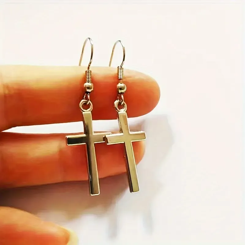 Elegant Zinc Alloy Cross Pendant Earrings