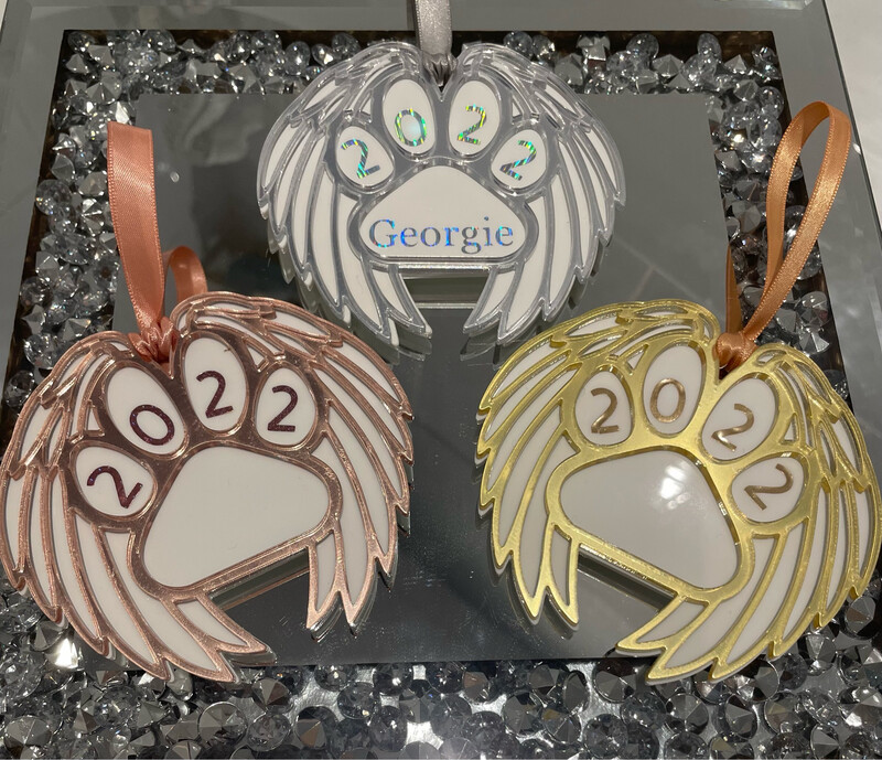 Pet Memorial Paw / Wings Bauble Decoration