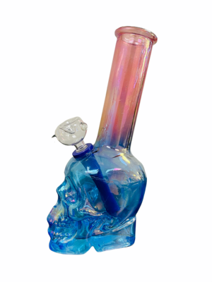 Pink & Blue Skull Glass Water Pipe