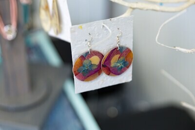 Hand Made Pressed Flower Circle Earrings