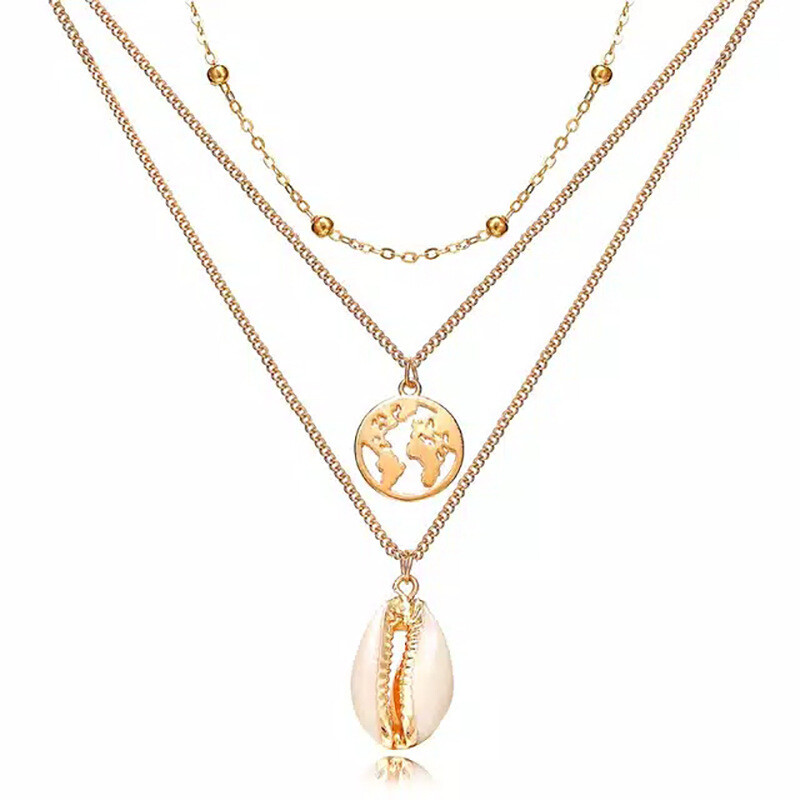 Multilayer Cross Pendant Necklace Sea Shell