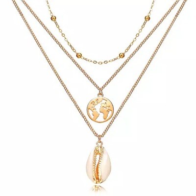 Multilayer Cross Pendant Necklace Sea Shell