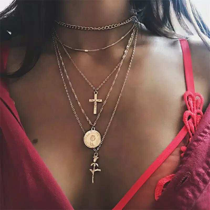 Multilayer Cross Pendant Necklace Cross