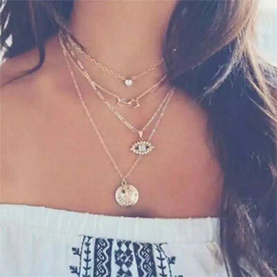 Multilayer Cross Pendant Necklace Eye