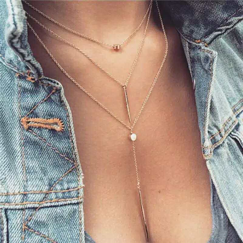 Multilayer Cross Pendant Necklace Rod