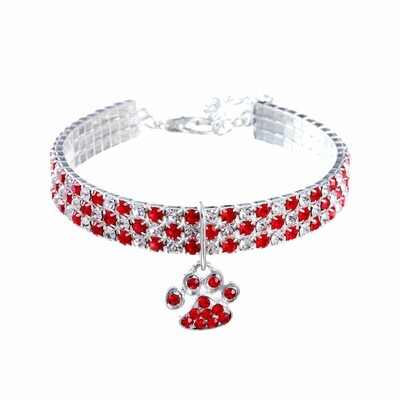 Bling Crystal Pets Collar with Paw Charms Red