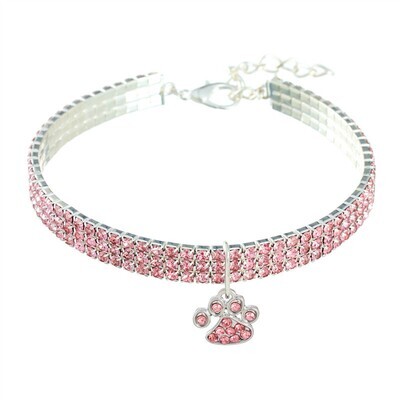 Bling Crystal Pets Collar with Paw Charms Pink