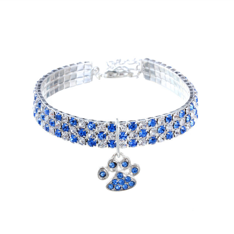 Bling Crystal Pets Collar with Paw Charms Blue