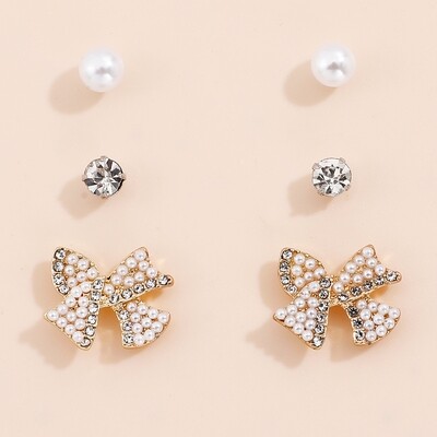 ​Pearl Stud Earrings Rhinestone Stud Earring Set (White)