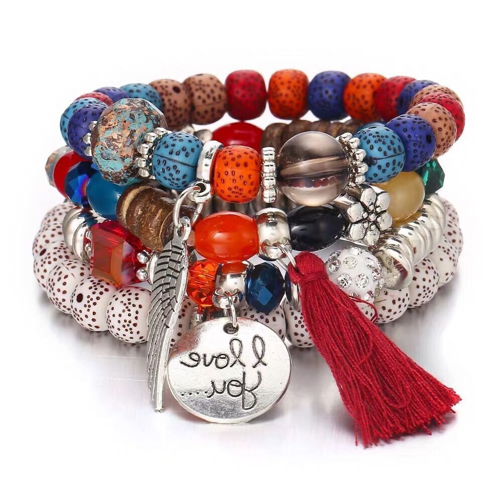 Disc Love Wings Red Tassel Multilayer Bracelet (Red)