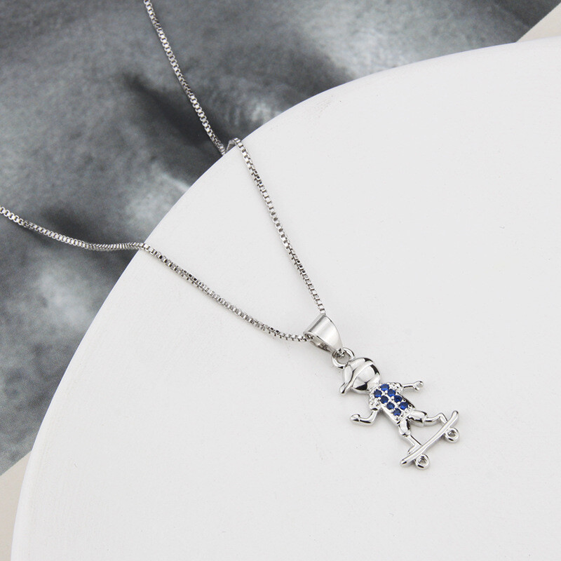 Roller Skating Boy Necklace (Blue)