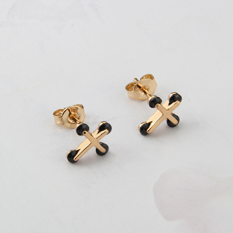 Cross Black Zirconium Earring