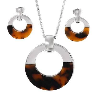 Brown and Silver Exaggerated Necklace Earring Set