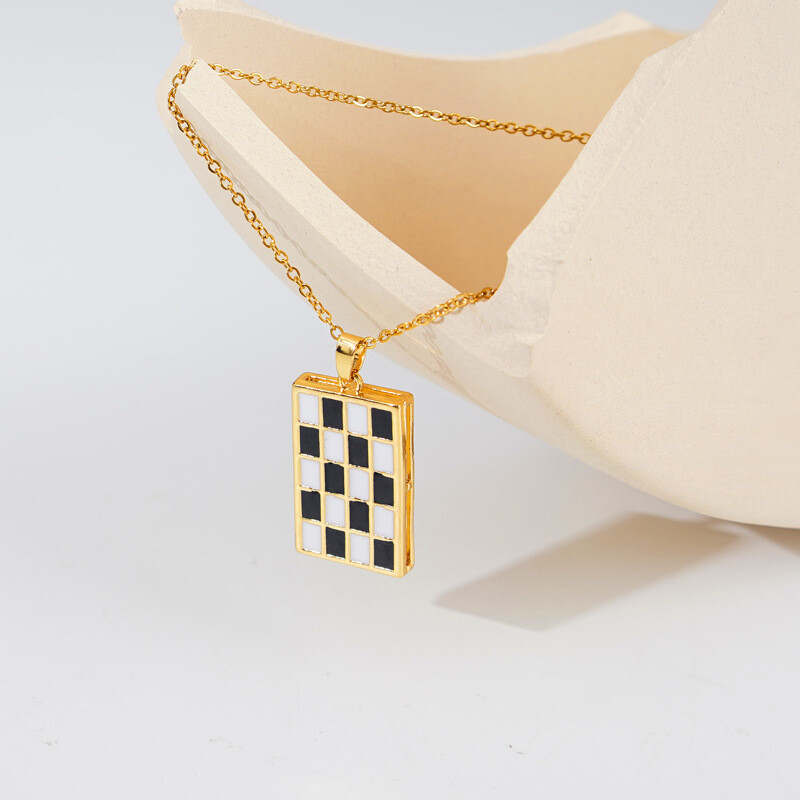 Checkerboard Fashion Square Necklace