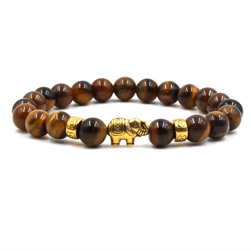 Handmade Men Bracelet Tiger Eye Elephant Beaded Bracelets (Brown)