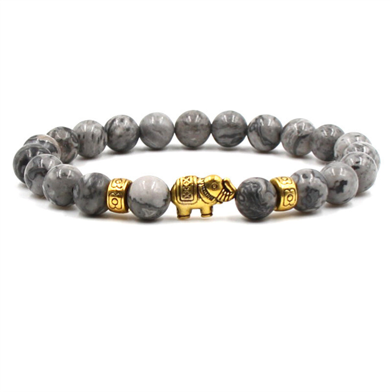Handmade Men Bracelet Tiger Eye Elephant Beaded Bracelets (Gray)