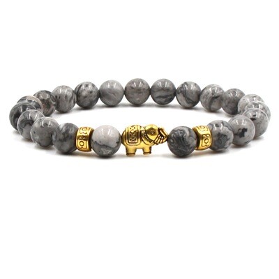 Handmade Men Bracelet Tiger Eye Elephant Beaded Bracelets (Gray)