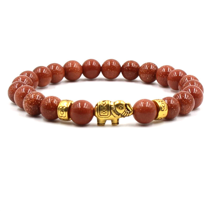 Handmade Men Bracelet Tiger Eye Elephant Beaded Bracelets (Light Brown)