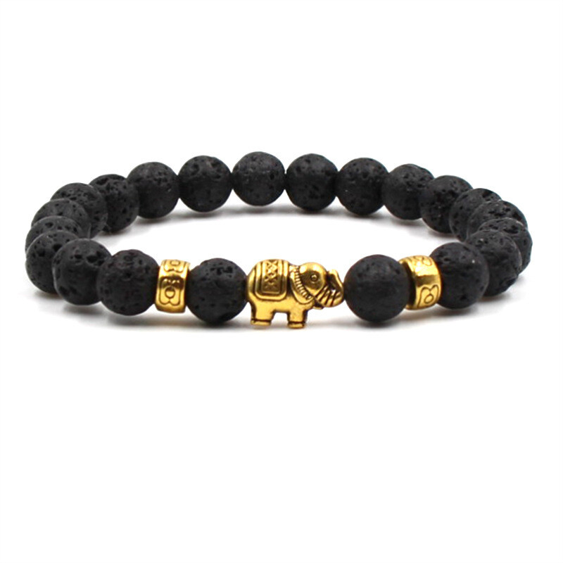 Handmade Men Bracelet Tiger Eye Elephant Beaded Bracelets (Black)