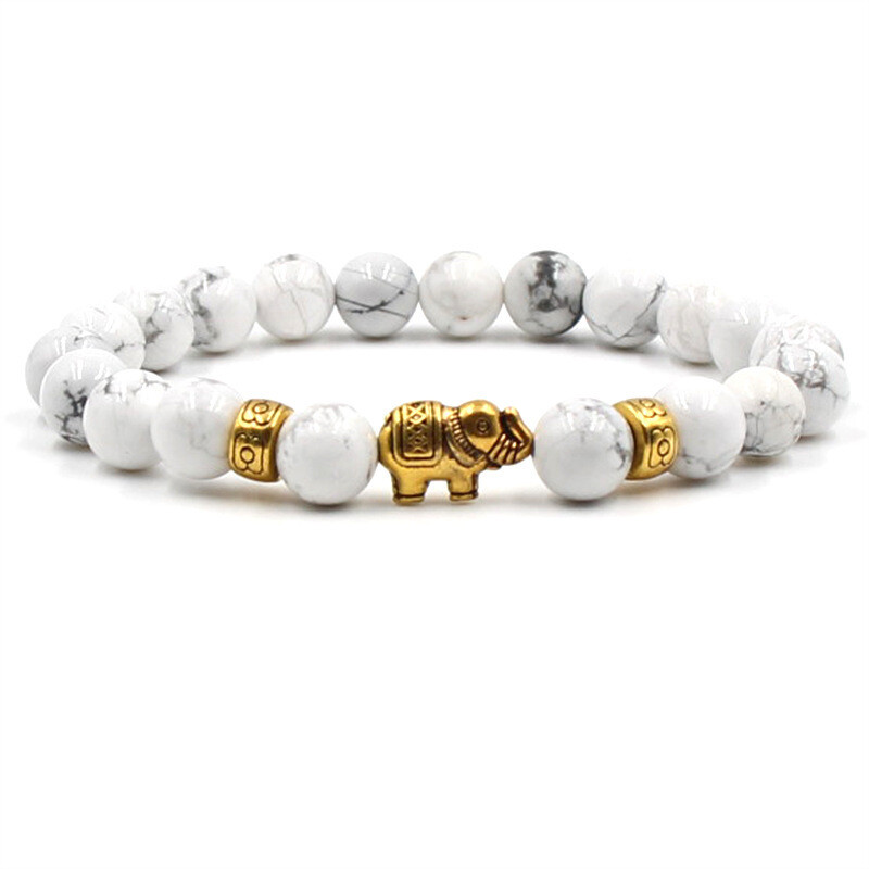 Handmade Men Bracelet Tiger Eye Elephant Beaded Bracelets (White)