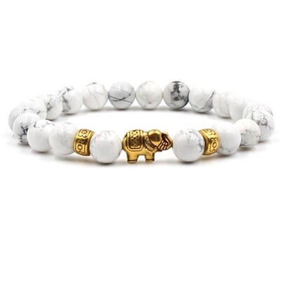 Handmade Men Bracelet Tiger Eye Elephant Beaded Bracelets (White)