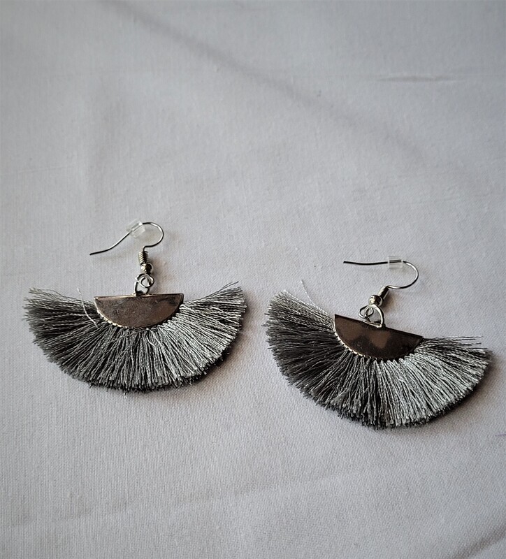 Grey Tassel Fan Earring