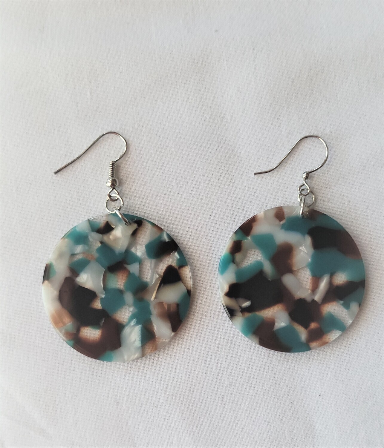 Bluish-green and Brown Circle Earring