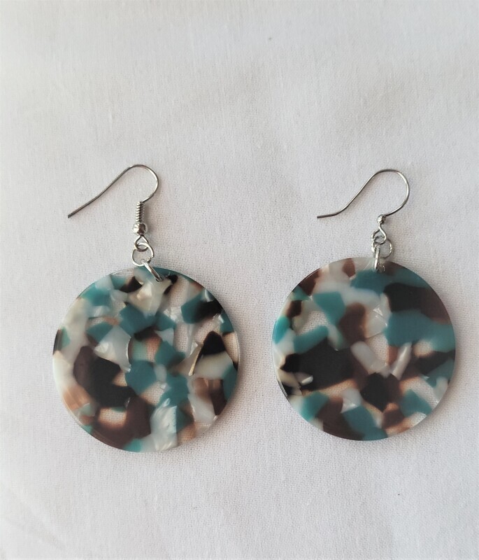 Bluish-green and Brown Circle Earring