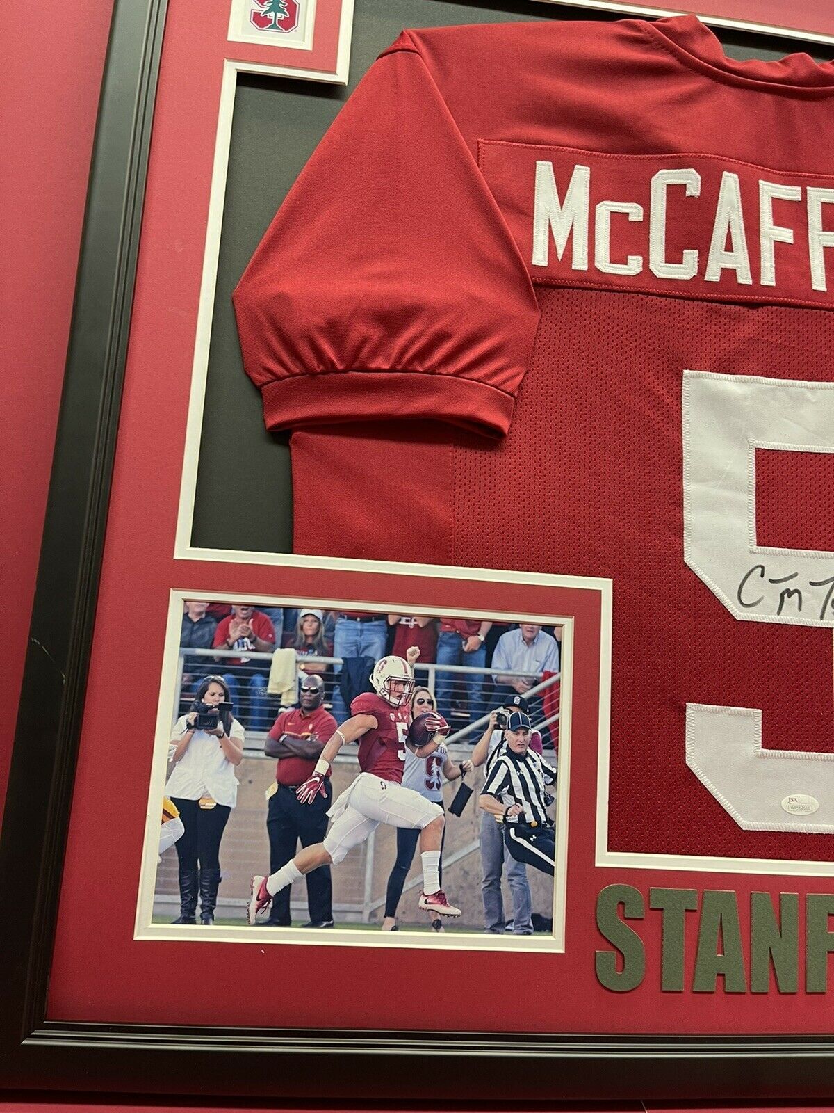 Christian McCaffrey Autografiada Enmarcada Stanford Jersey JAMES SPENCE  AUTHENTICATION