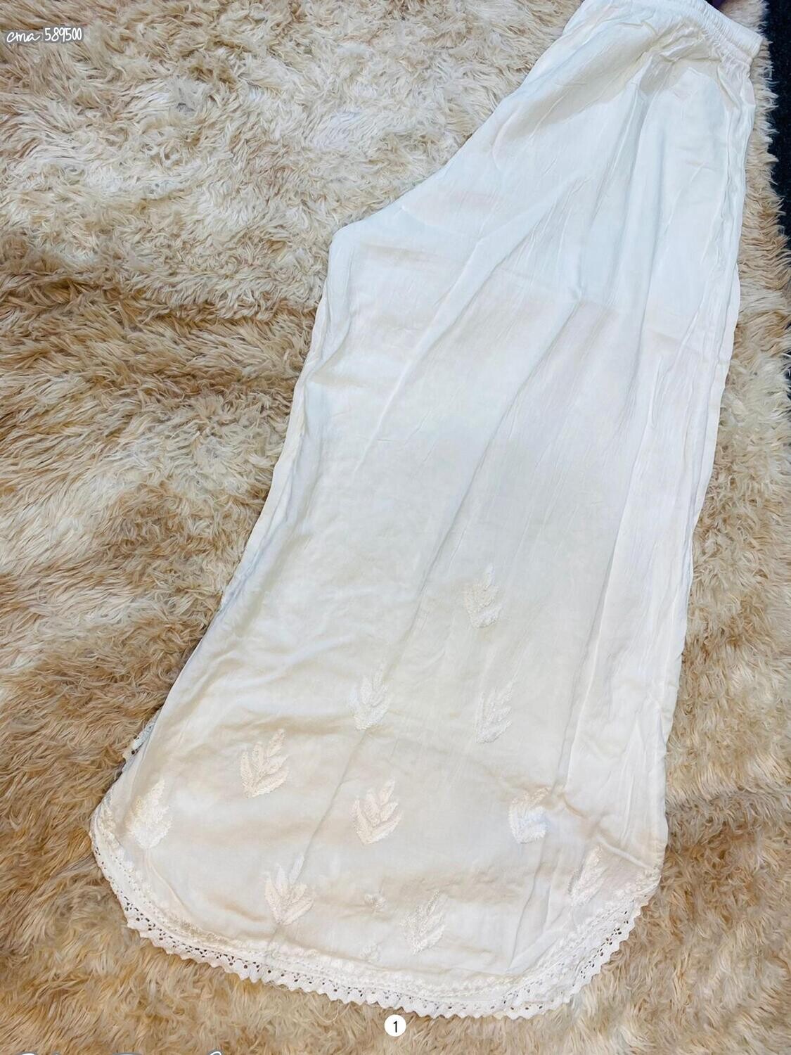 White Chikankari Pants - Free Size