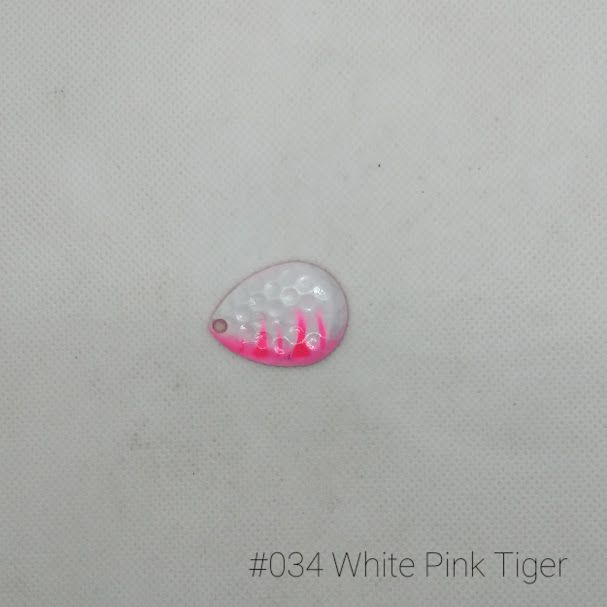 #034 White Pink Tiger W/Hot Pink Back Size 5 3pk Krankie Lure Colorado Blades