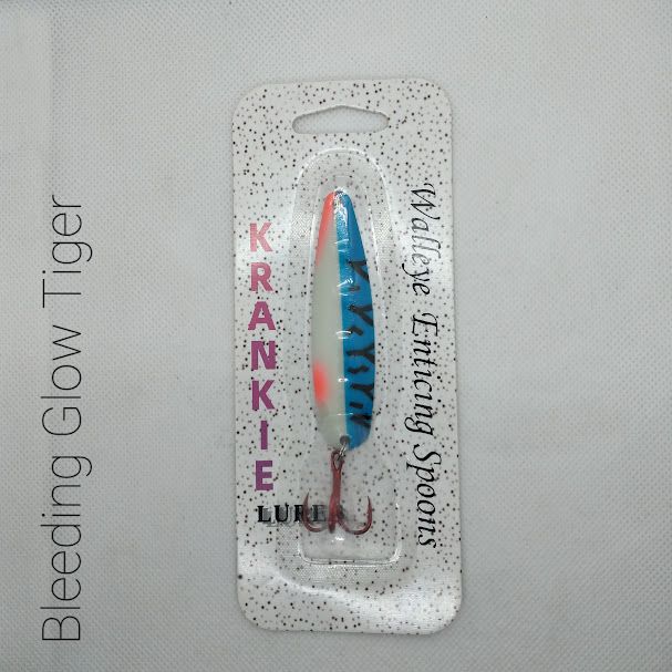 Bleeding Glow Tiger W/Super Glow Back #1 Walleye Enticing Spoons 3-3/4&quot;