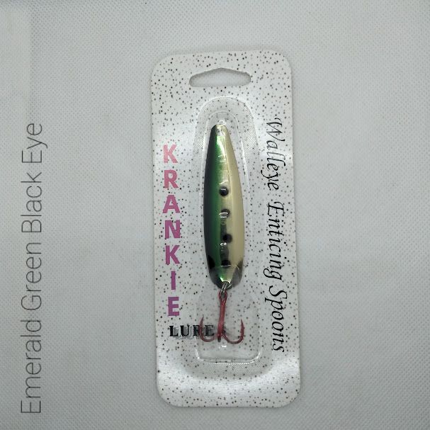 Emerald Green Black Eye W/Gold Back #12 Walleye Enticing Spoons 3-3/4&quot;