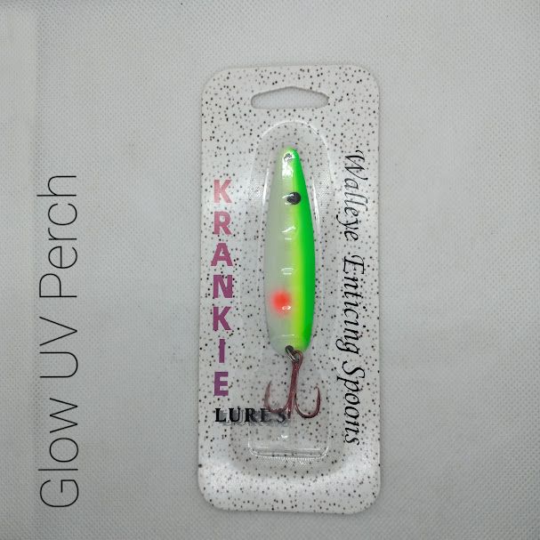 Glow Uv Perch W/Super Glow Back #5 Walleye Enticing Spoons 3-3/4&quot;