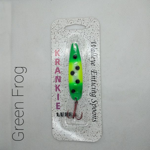 Green Frog W/Gold Back #8 Walleye Enticing Spoons 3-3/4