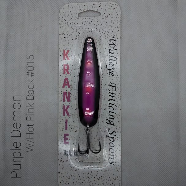 #015 Purple Demon W/Hot Pink Back Walleye Enticing Krankie Spoon Size 3-3/4&quot;