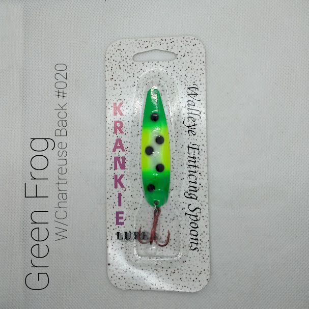 #020 Green Frog W/Chartreuse Back 3-3/4&quot; Walleye Enticing Krankie Spoon